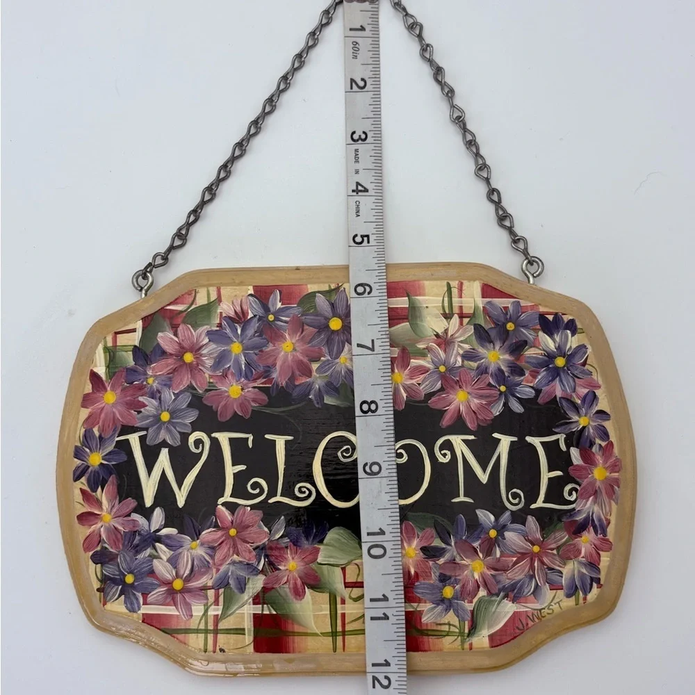 Hand-painted, Signed Floral Welcome Sign